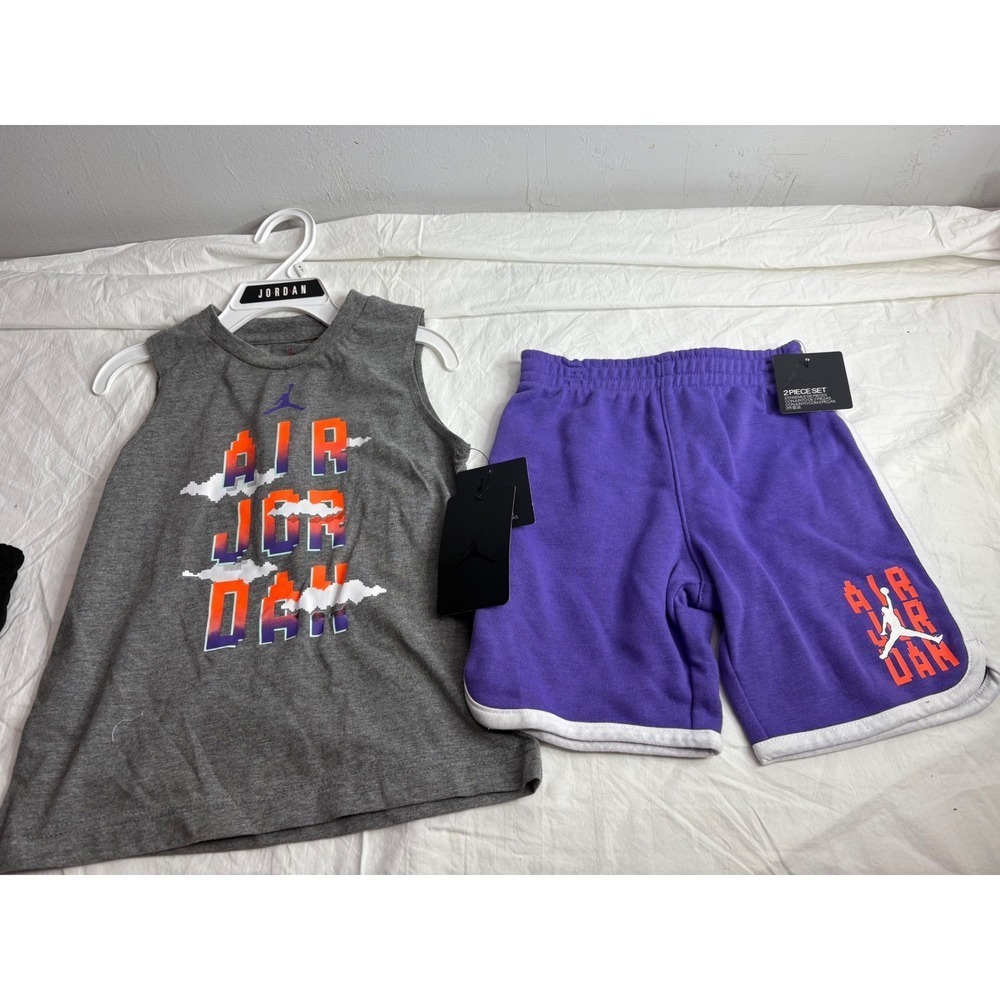 NWT Kids Jordan 2 Piece Set Tank Top Shorts Purple Gray Air Jordan Graphic 4T